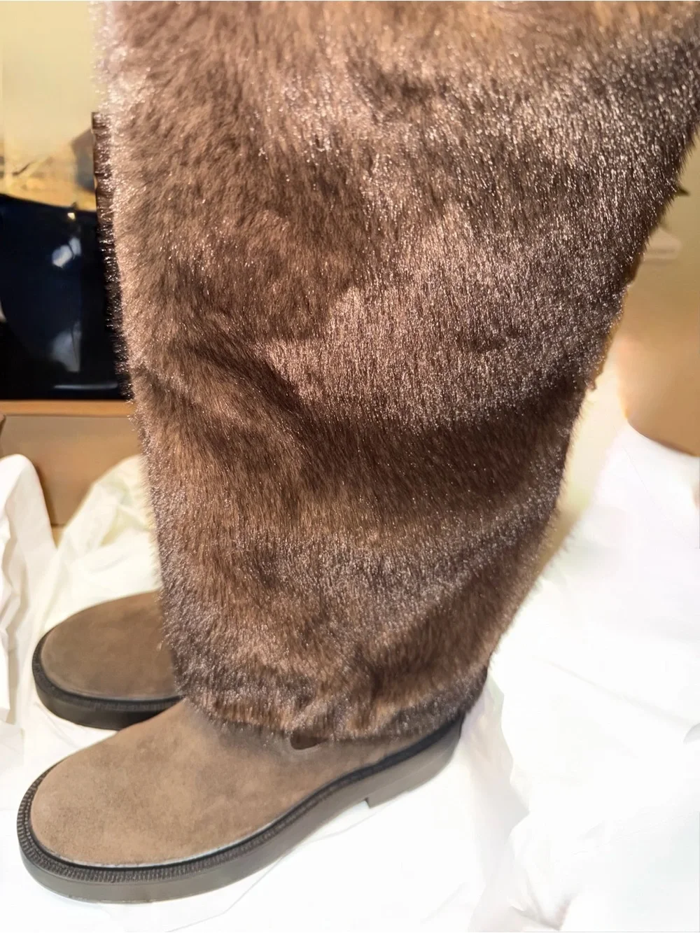 Zara Brown Fur-Trim Over-the-Knee Boots
